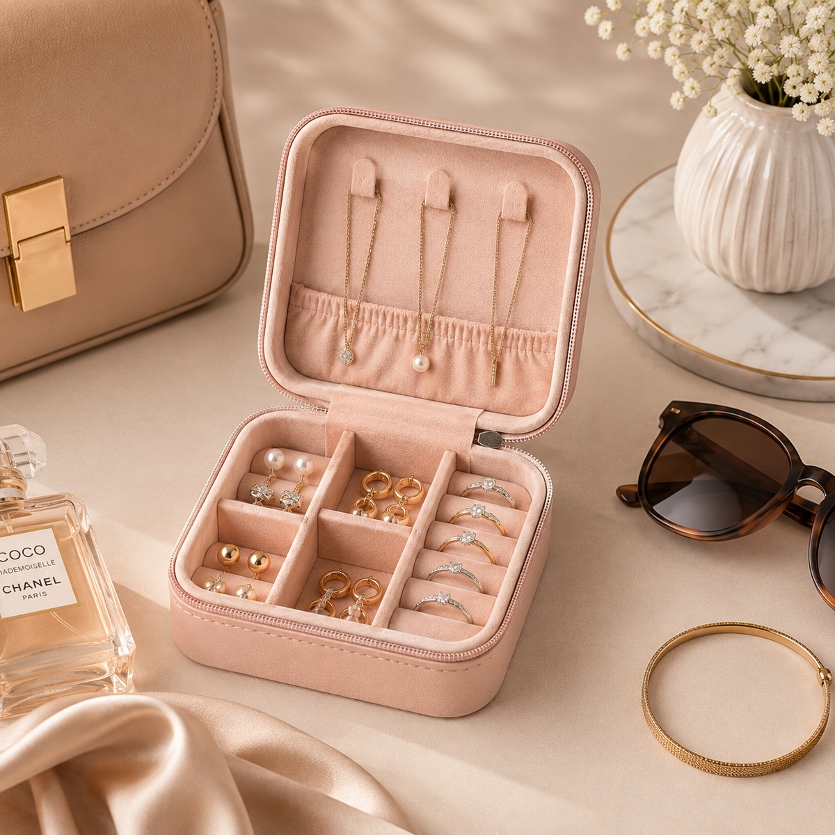 Leather Small Jewelry Box For Travel Portable