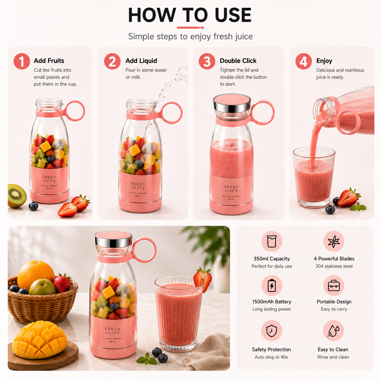 Portable Mini Blender for Fresh Juice